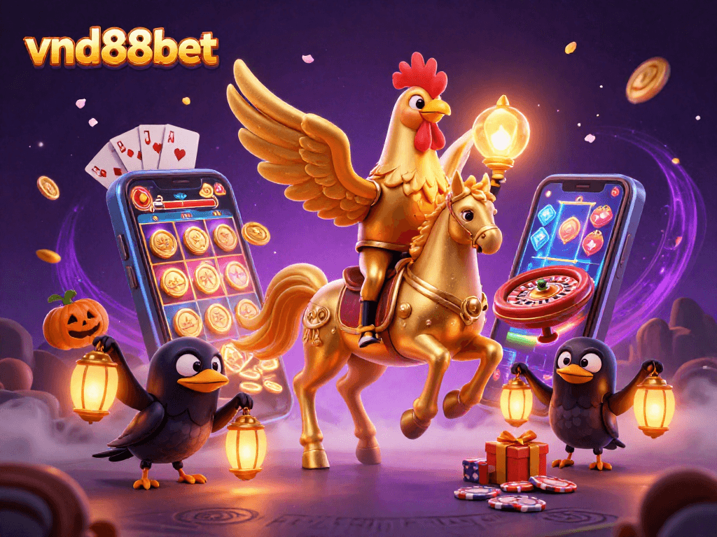Experience thrilling slots action at vnd88bet with golden rooster in a mystical casino scene.